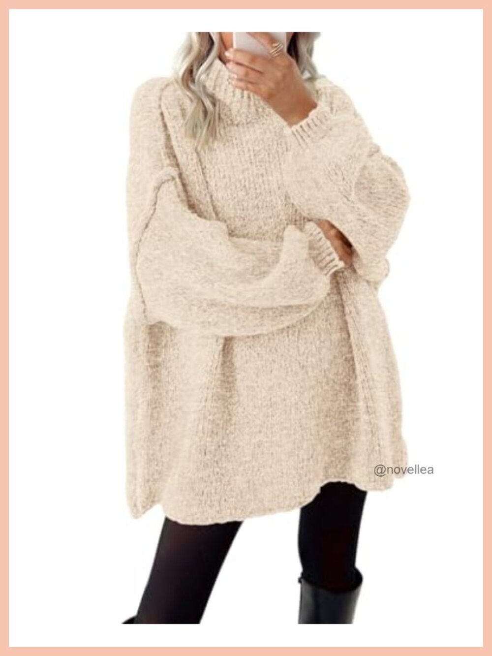 Oversized Cable Knit Mock Neck Pullover Sweater Loose Slouchy Fall Winter